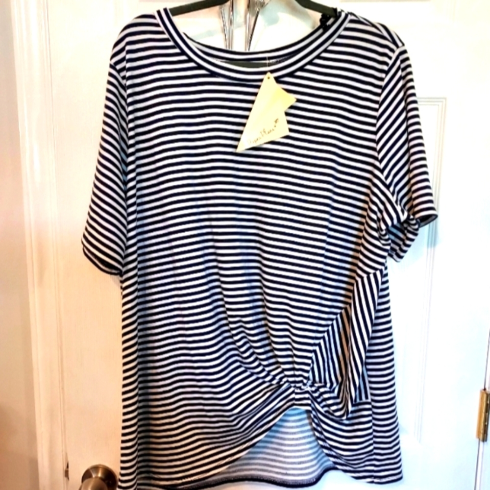 Paper Planes NWT Striped Shirt 3X Black White Knotted Preppy Coastal